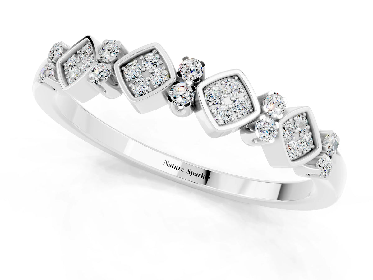 Pavé Cushion Moissanite Cluster Eternity Band in Silver with Prong Setting_1