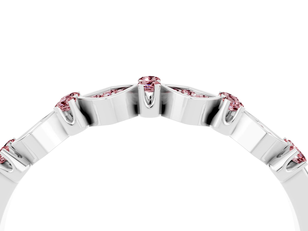 Pavé Cushion Morganite Cluster Eternity Band in Platinum with Prong Setting_4