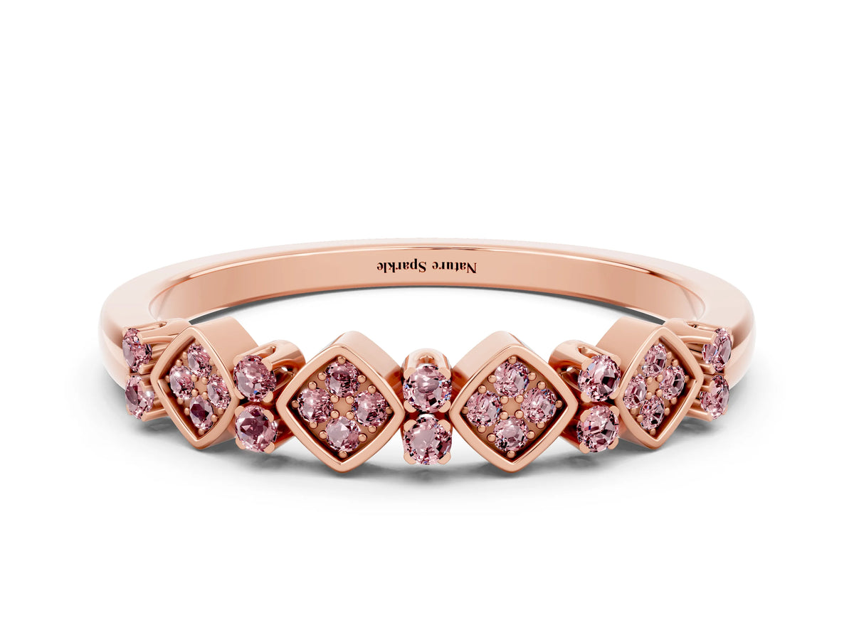 Pavé Cushion Morganite Cluster Eternity Band in Rose gold with Prong Setting