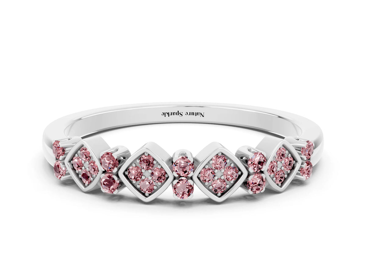 Pavé Cushion Morganite Cluster Eternity Band in Silver with Prong Setting