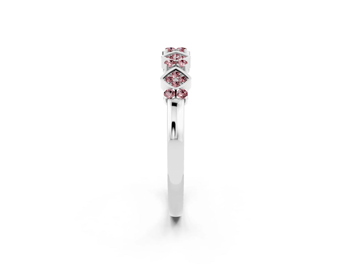 Pavé Cushion Morganite Cluster Eternity Band in Silver with Prong Setting_2