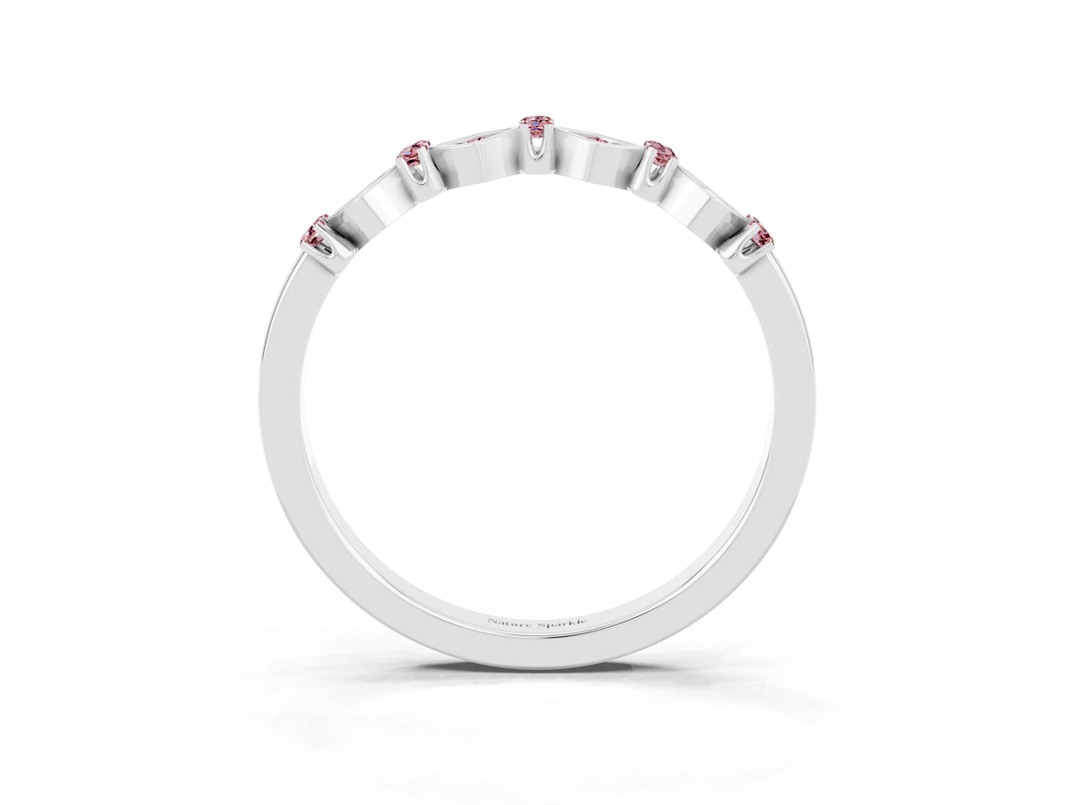 Pavé Cushion Morganite Cluster Eternity Band in Silver with Prong Setting_3
