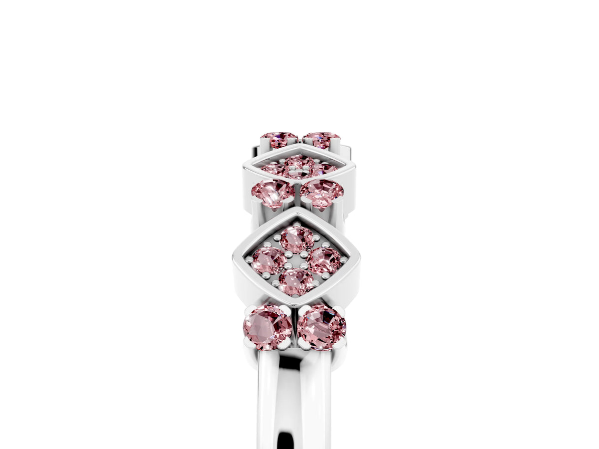 Pavé Cushion Morganite Cluster Eternity Band in Silver with Prong Setting_5