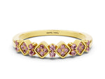 Pavé Cushion Morganite Cluster Eternity Band in Yellow gold with Prong Setting
