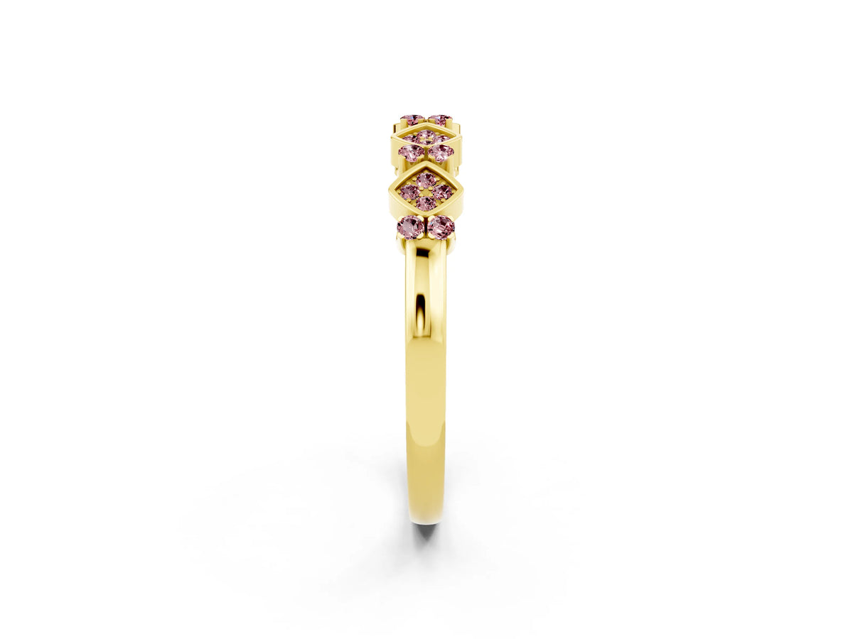 Pavé Cushion Morganite Cluster Eternity Band in Yellow gold with Prong Setting_2