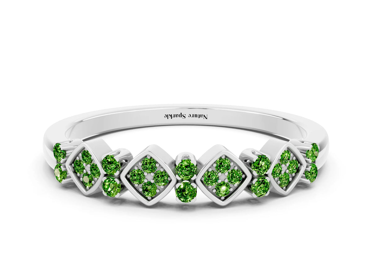 Pavé Cushion Peridot Cluster Eternity Band in Silver with Prong Setting