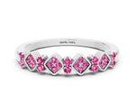 Pavé Cushion Pink Sapphire Cluster Eternity Band in Platinum with Prong Setting