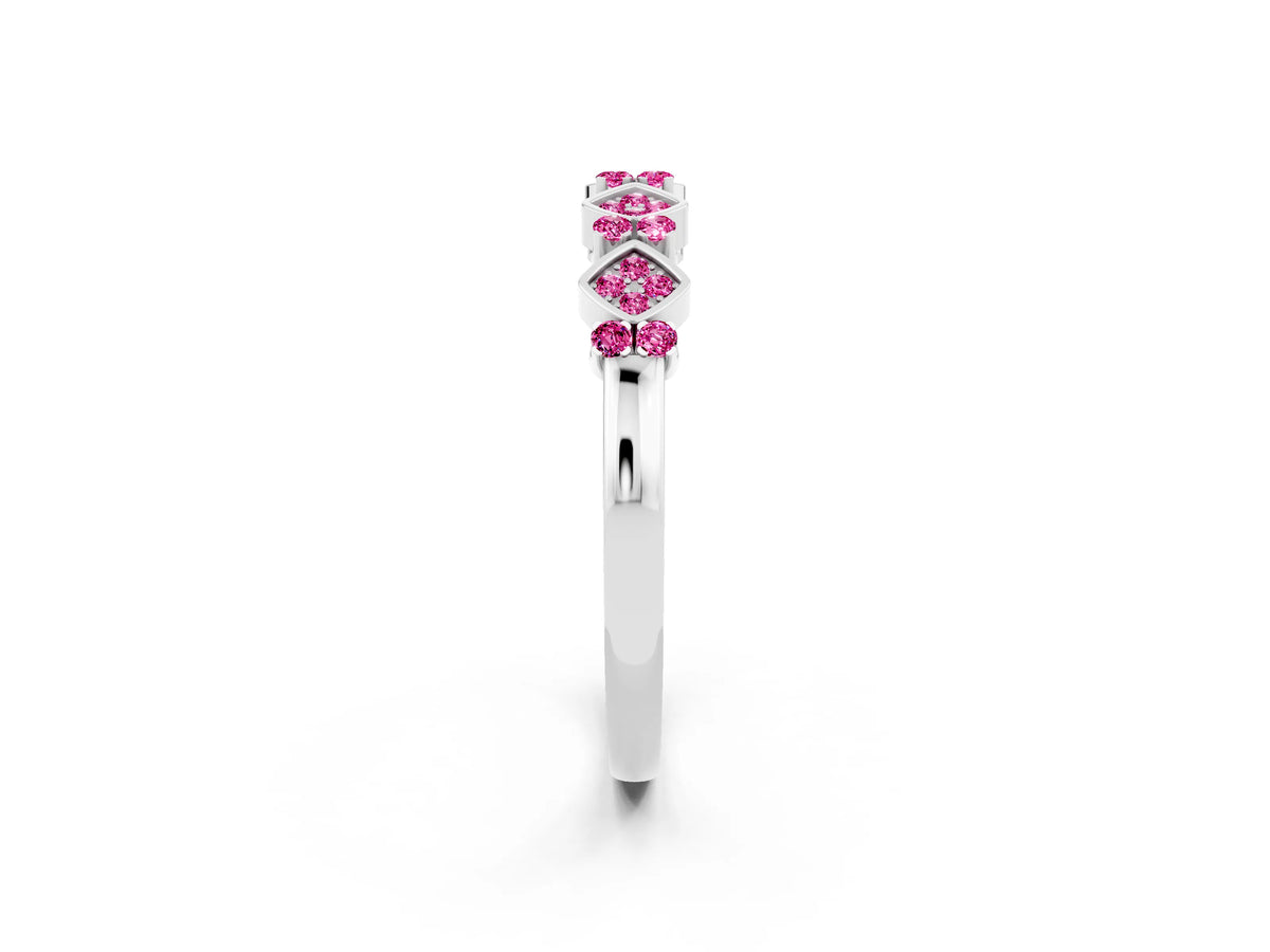 Pavé Cushion Pink Sapphire Cluster Eternity Band in Platinum with Prong Setting_2