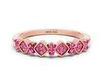 Pavé Cushion Pink Sapphire Cluster Eternity Band in Rose gold with Prong Setting