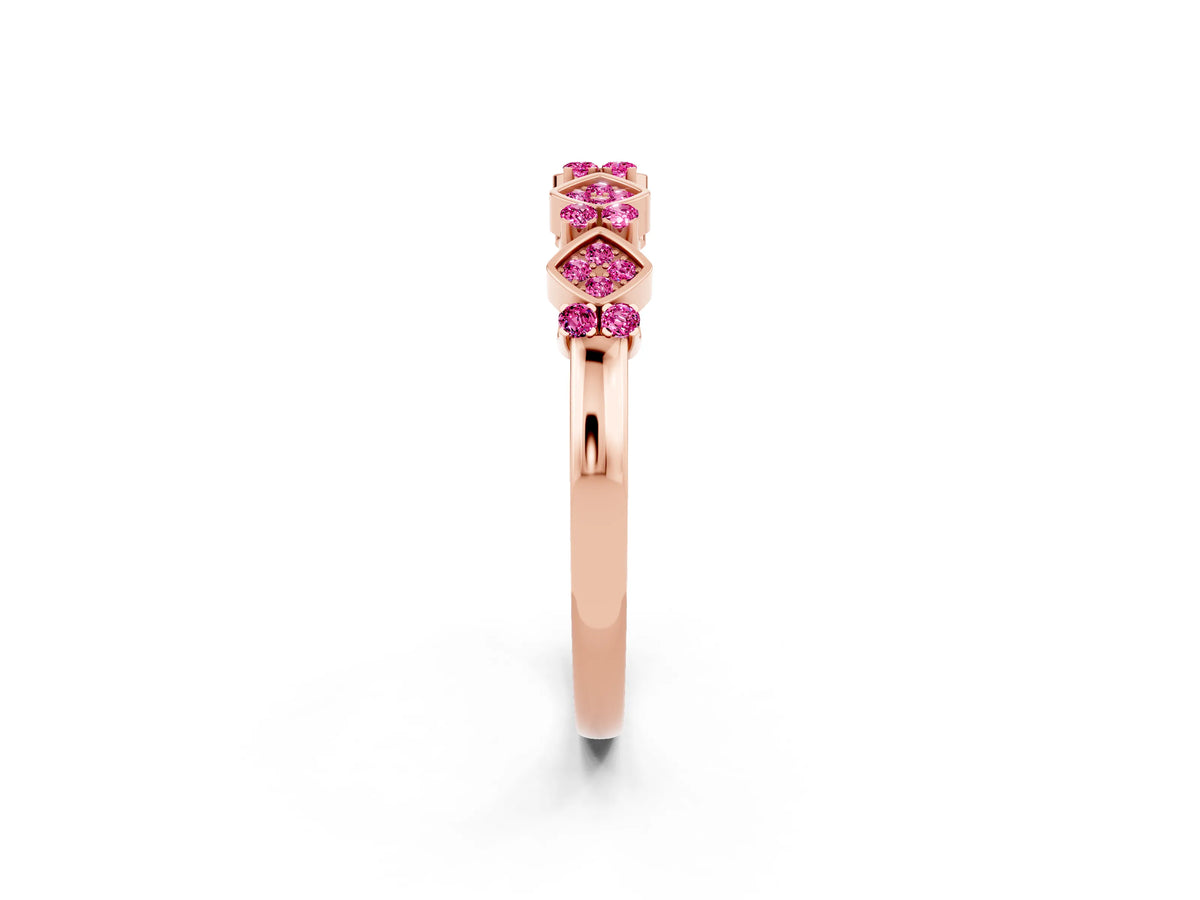 Pavé Cushion Pink Sapphire Cluster Eternity Band in Rose gold with Prong Setting_2
