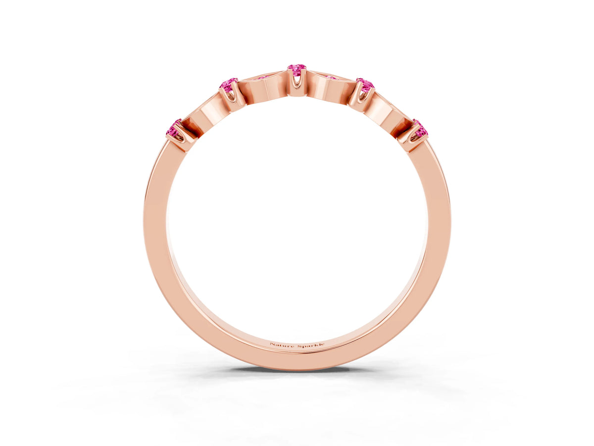 Pavé Cushion Pink Sapphire Cluster Eternity Band in Rose gold with Prong Setting_3
