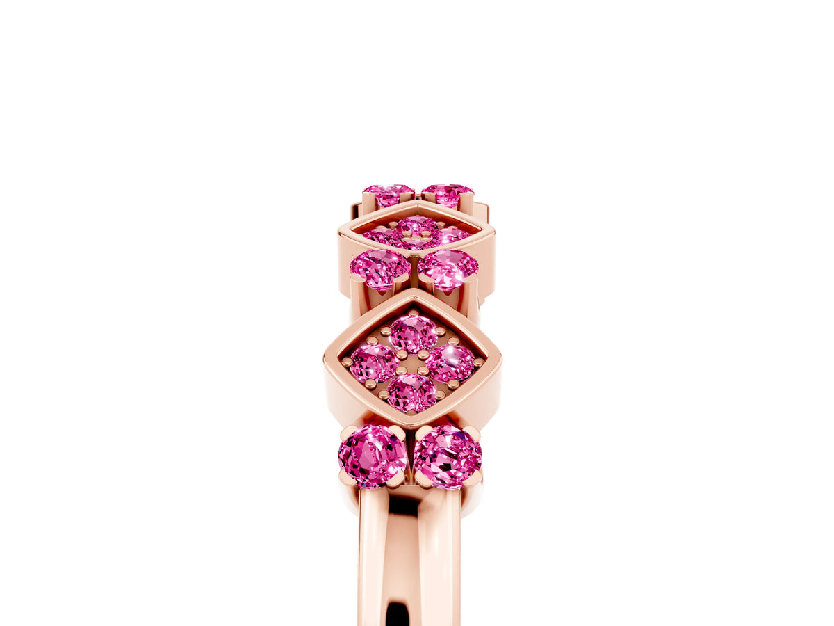 Pavé Cushion Pink Sapphire Cluster Eternity Band in Rose gold with Prong Setting_5