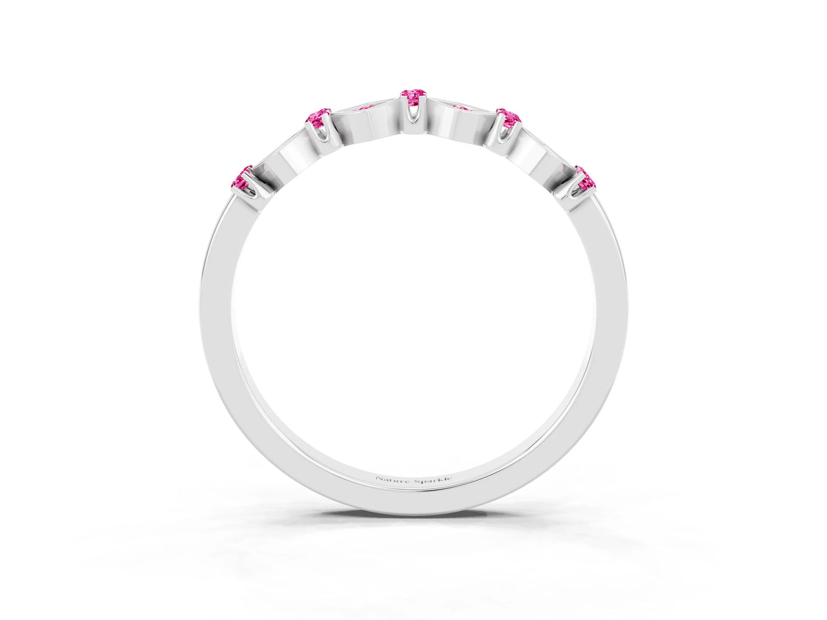 Pavé Cushion Pink Sapphire Cluster Eternity Band in Silver with Prong Setting_3