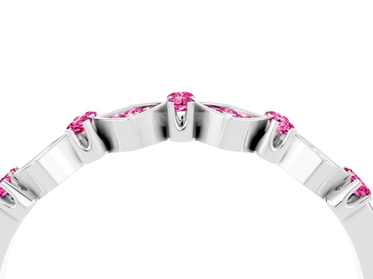 Pavé Cushion Pink Sapphire Cluster Eternity Band in White gold with Prong Setting_4