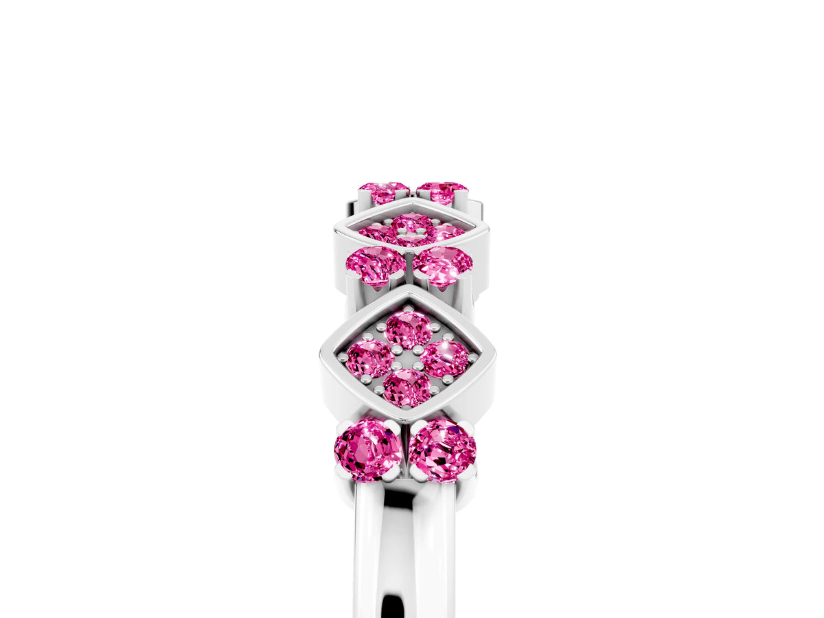 Pavé Cushion Pink Sapphire Cluster Eternity Band in White gold with Prong Setting_5