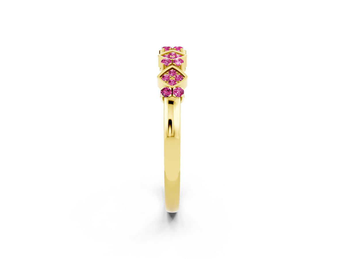 Pavé Cushion Pink Sapphire Cluster Eternity Band in Yellow gold with Prong Setting_2