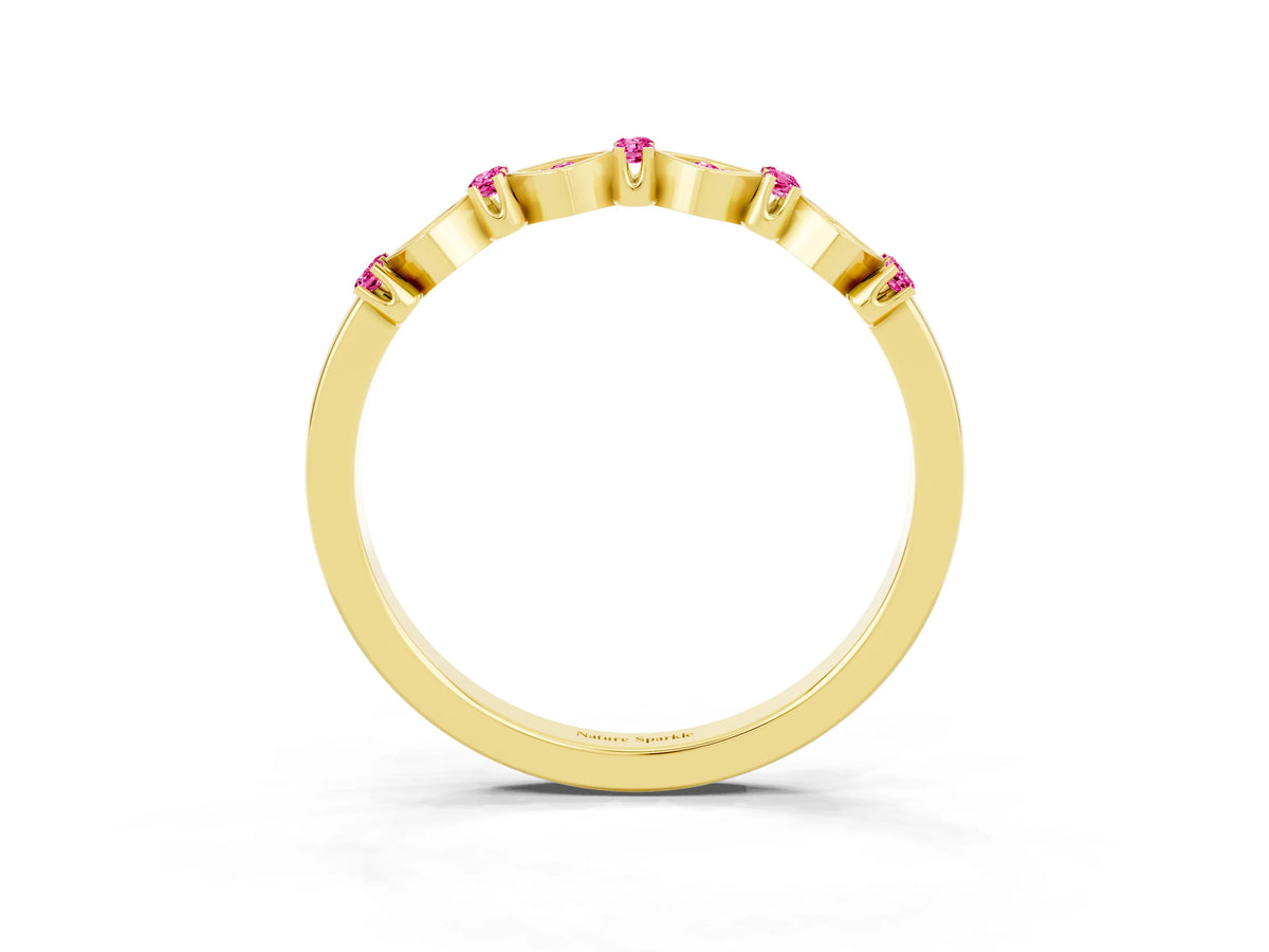 Pavé Cushion Pink Sapphire Cluster Eternity Band in Yellow gold with Prong Setting_3