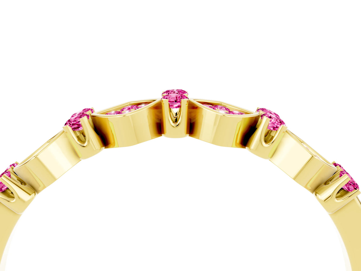 Pavé Cushion Pink Sapphire Cluster Eternity Band in Yellow gold with Prong Setting_4