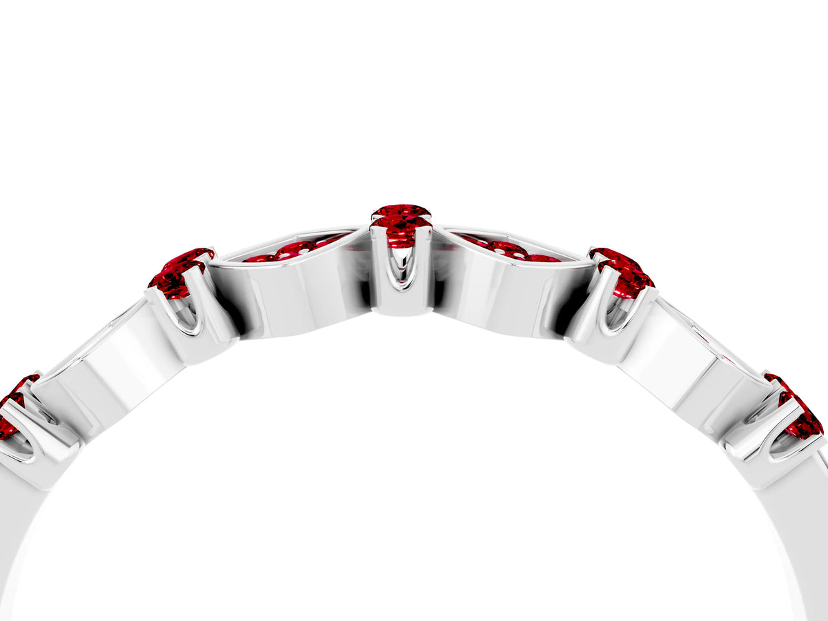 Pavé Cushion Ruby Cluster Eternity Band in Platinum with Prong Setting_4