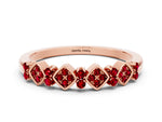 Pavé Cushion Ruby Cluster Eternity Band in Rose gold with Prong Setting