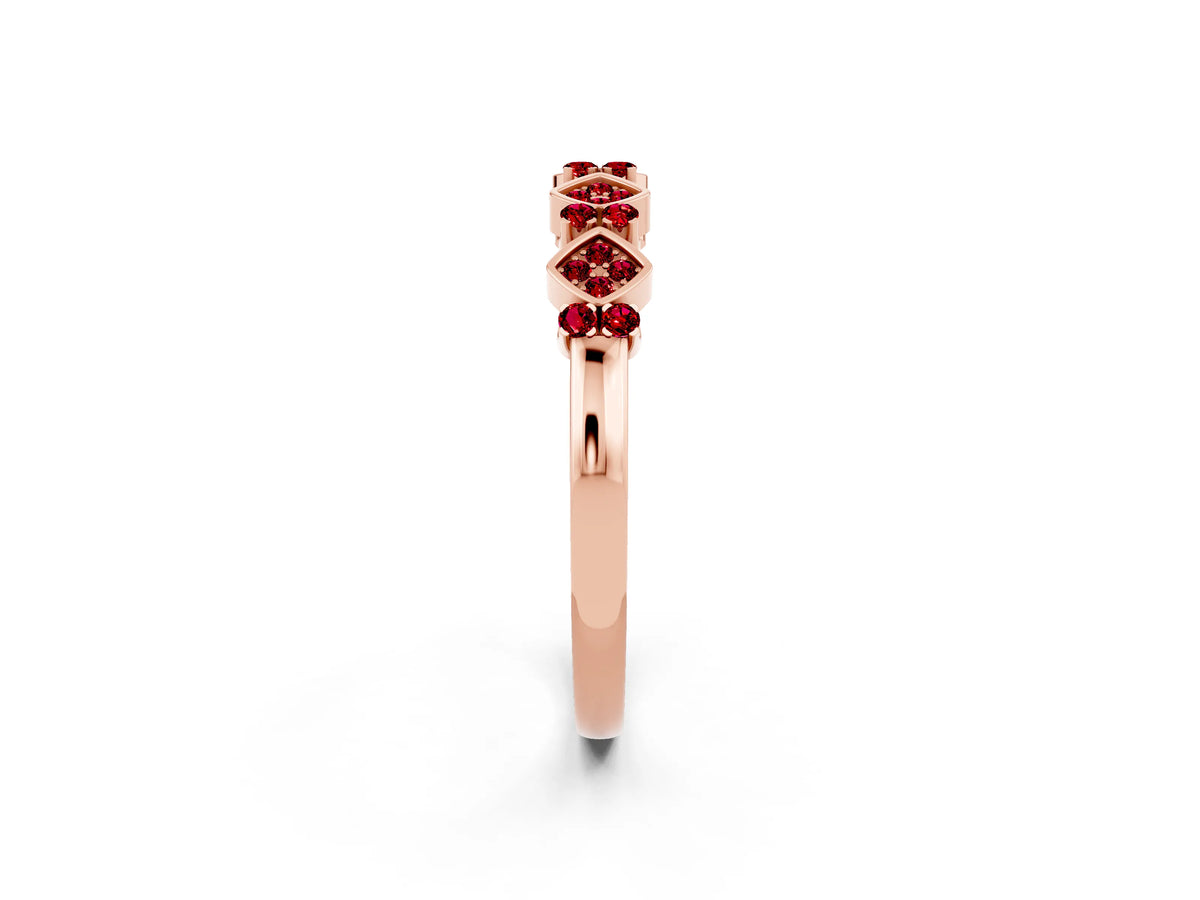 Pavé Cushion Ruby Cluster Eternity Band in Rose gold with Prong Setting_2