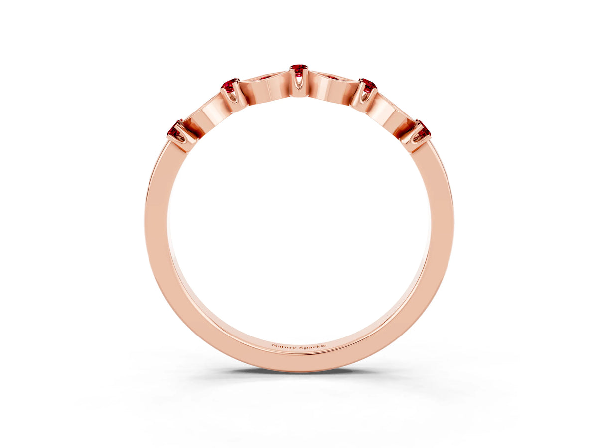 Pavé Cushion Ruby Cluster Eternity Band in Rose gold with Prong Setting_3