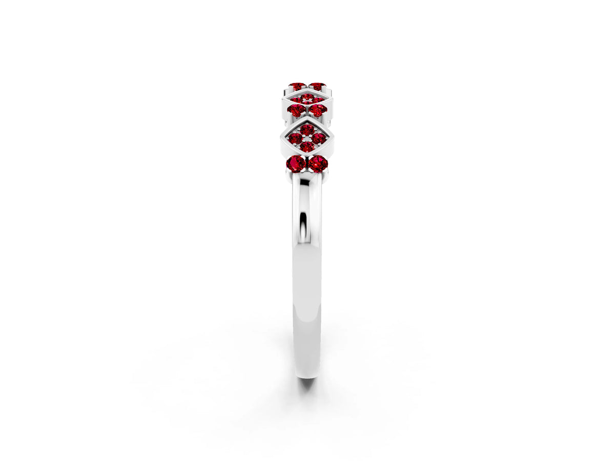 Pavé Cushion Ruby Cluster Eternity Band in Silver with Prong Setting_2