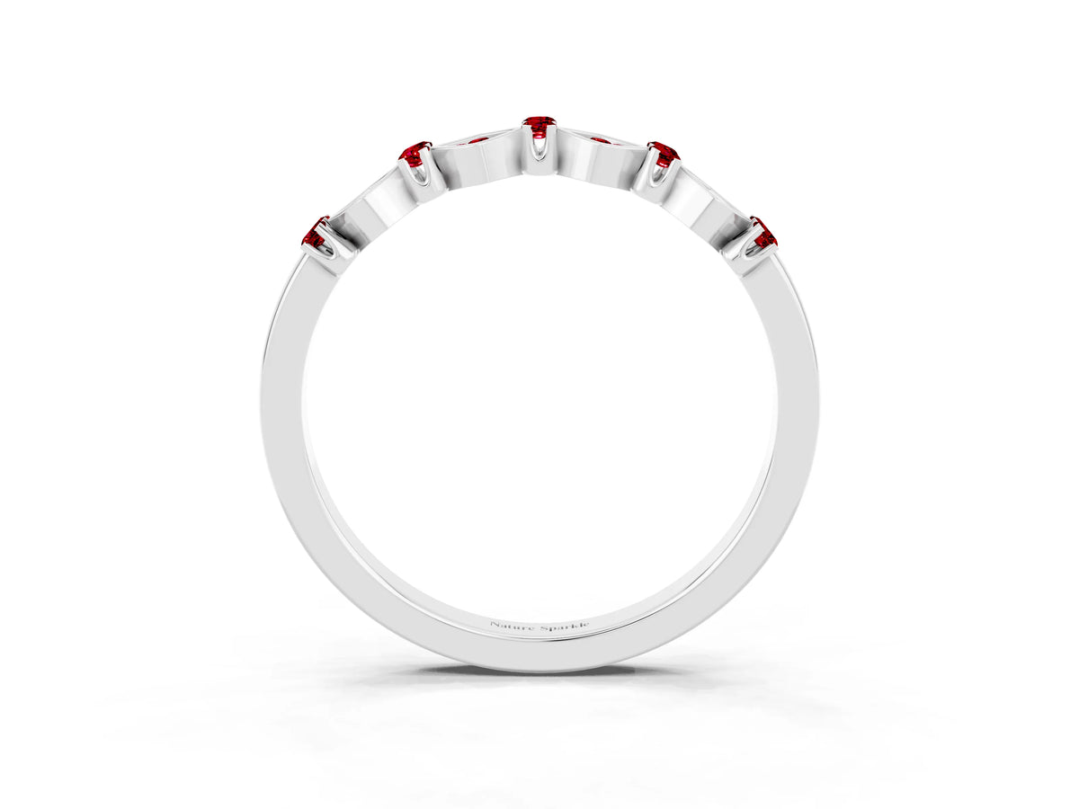 Pavé Cushion Ruby Cluster Eternity Band in White gold with Prong Setting_3