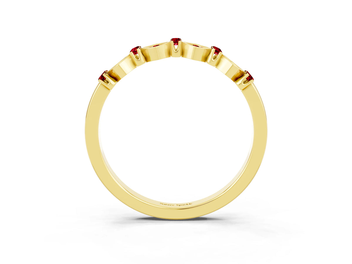 Pavé Cushion Ruby Cluster Eternity Band in Yellow gold with Prong Setting_3