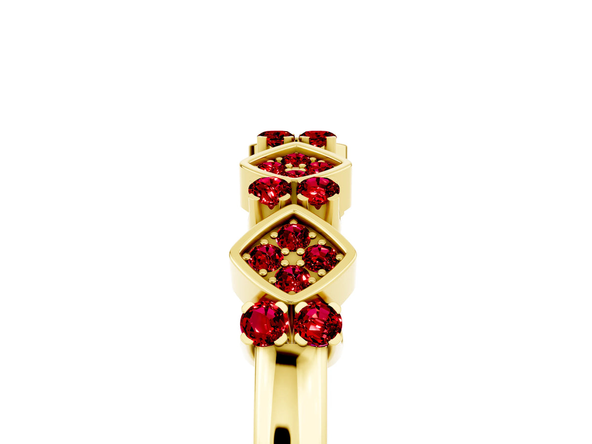 Pavé Cushion Ruby Cluster Eternity Band in Yellow gold with Prong Setting_5