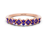 Pavé Cushion Tanzanite Cluster Eternity Band in Rose gold with Prong Setting