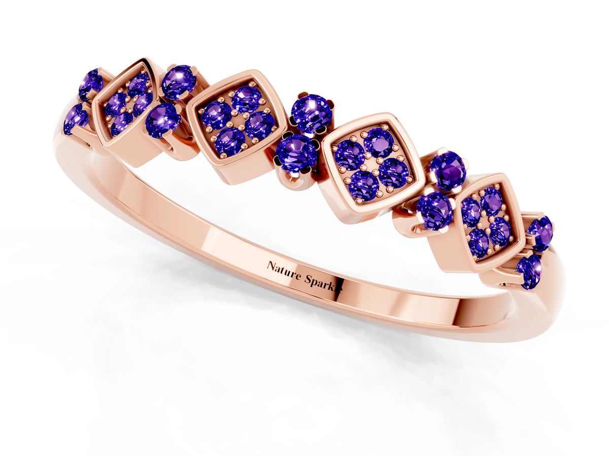 Pavé Cushion Tanzanite Cluster Eternity Band in Rose gold with Prong Setting_1