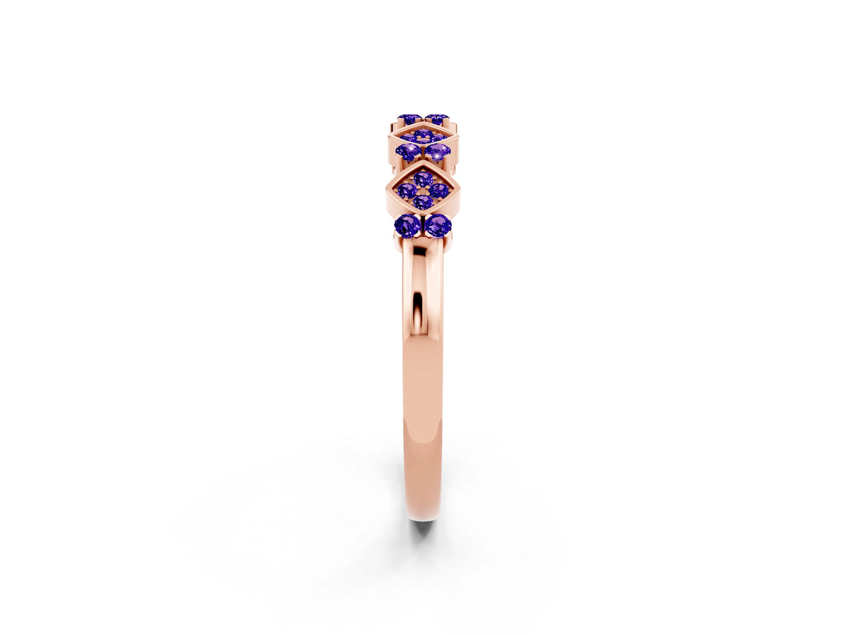 Pavé Cushion Tanzanite Cluster Eternity Band in Rose gold with Prong Setting_2
