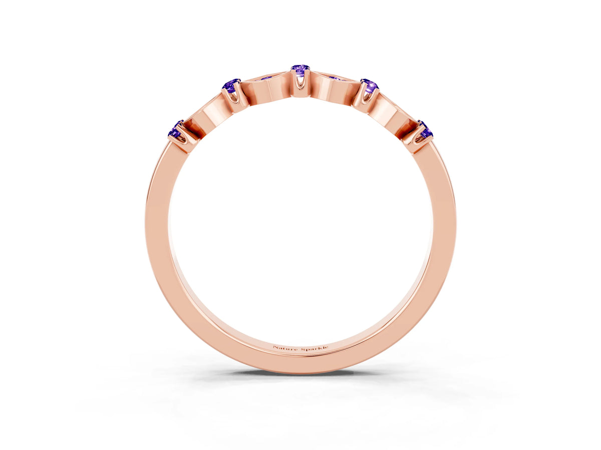 Pavé Cushion Tanzanite Cluster Eternity Band in Rose gold with Prong Setting_3