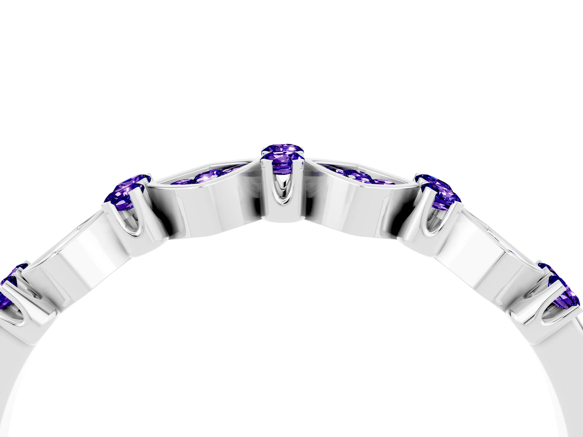 Pavé Cushion Tanzanite Cluster Eternity Band in Silver with Prong Setting_4