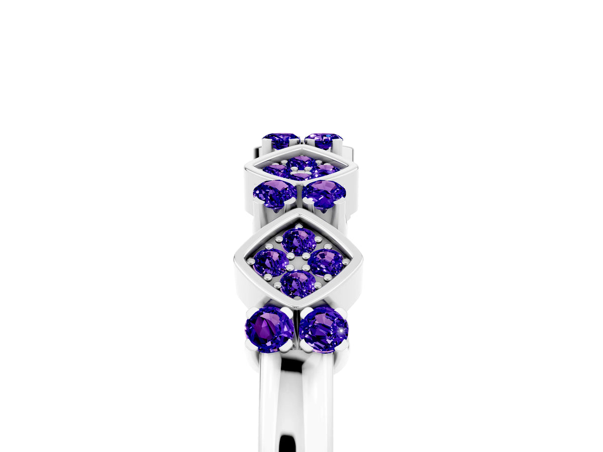 Pavé Cushion Tanzanite Cluster Eternity Band in Silver with Prong Setting_5