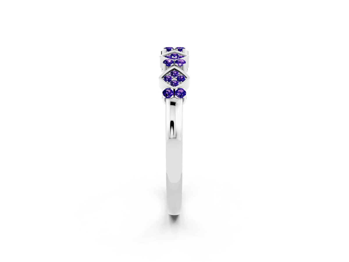 Pavé Cushion Tanzanite Cluster Eternity Band in White gold with Prong Setting_2