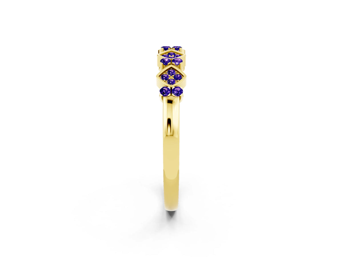 Pavé Cushion Tanzanite Cluster Eternity Band in Yellow gold with Prong Setting_2