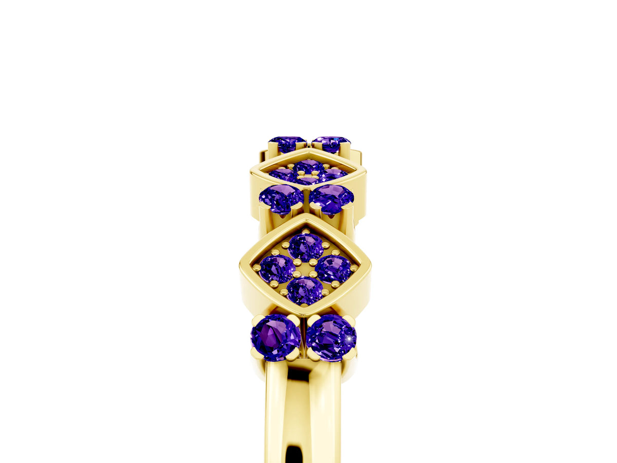Pavé Cushion Tanzanite Cluster Eternity Band in Yellow gold with Prong Setting_5
