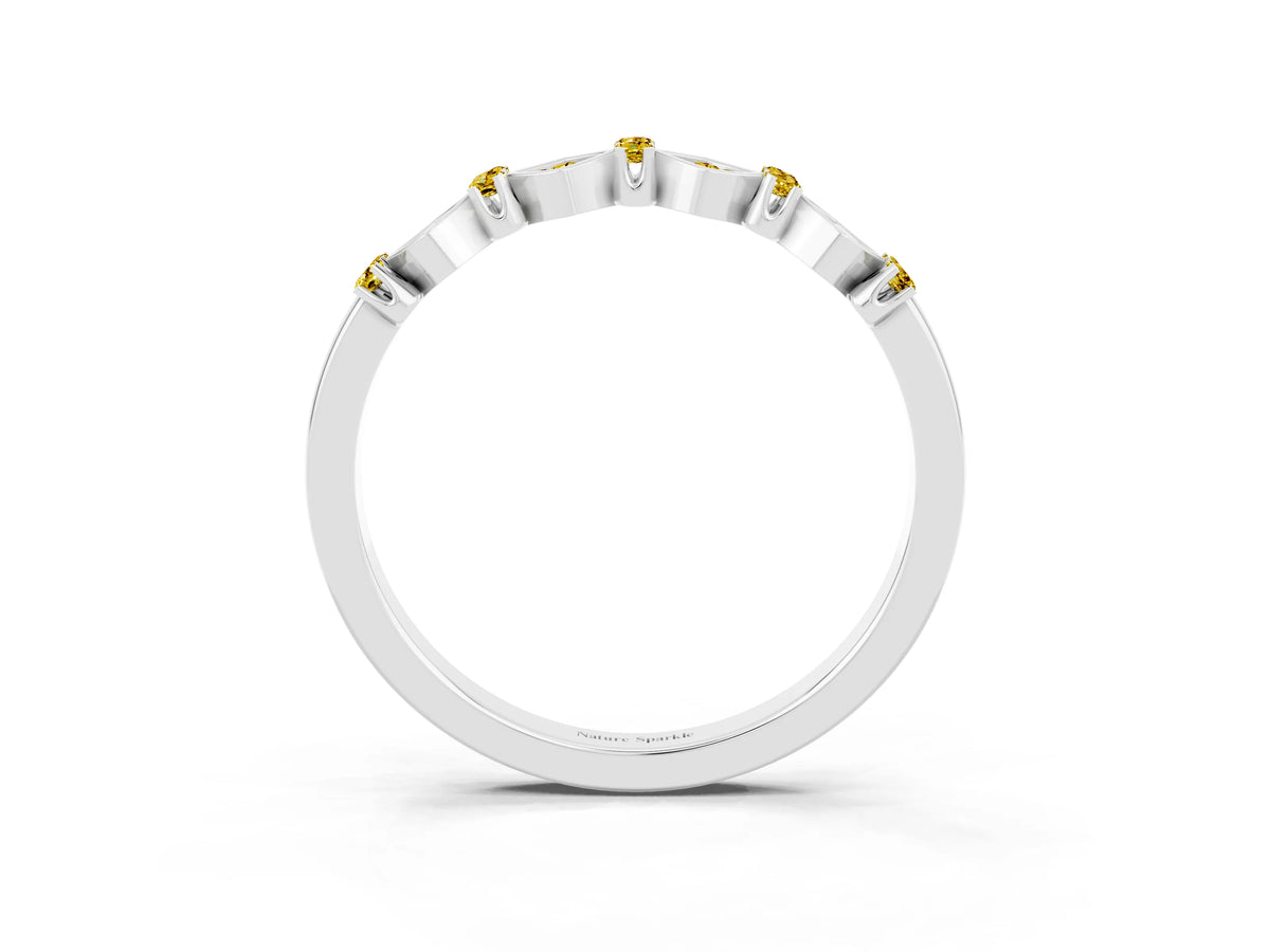 Pavé Cushion Yellow Sapphire Cluster Eternity Band in Platinum with Prong Setting_3