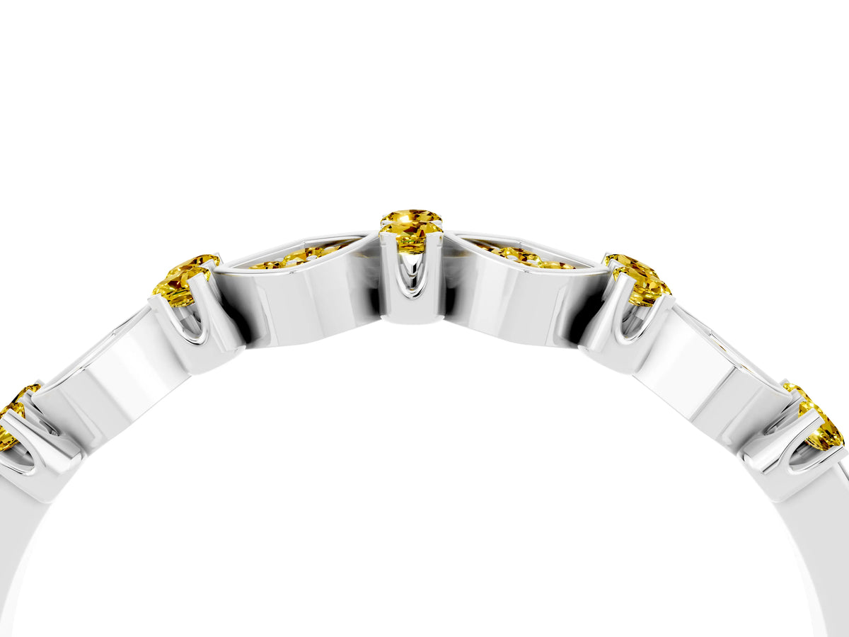 Pavé Cushion Yellow Sapphire Cluster Eternity Band in Silver with Prong Setting_4