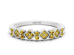 Pavé Cushion Yellow Sapphire Cluster Eternity Band in White gold with Prong Setting