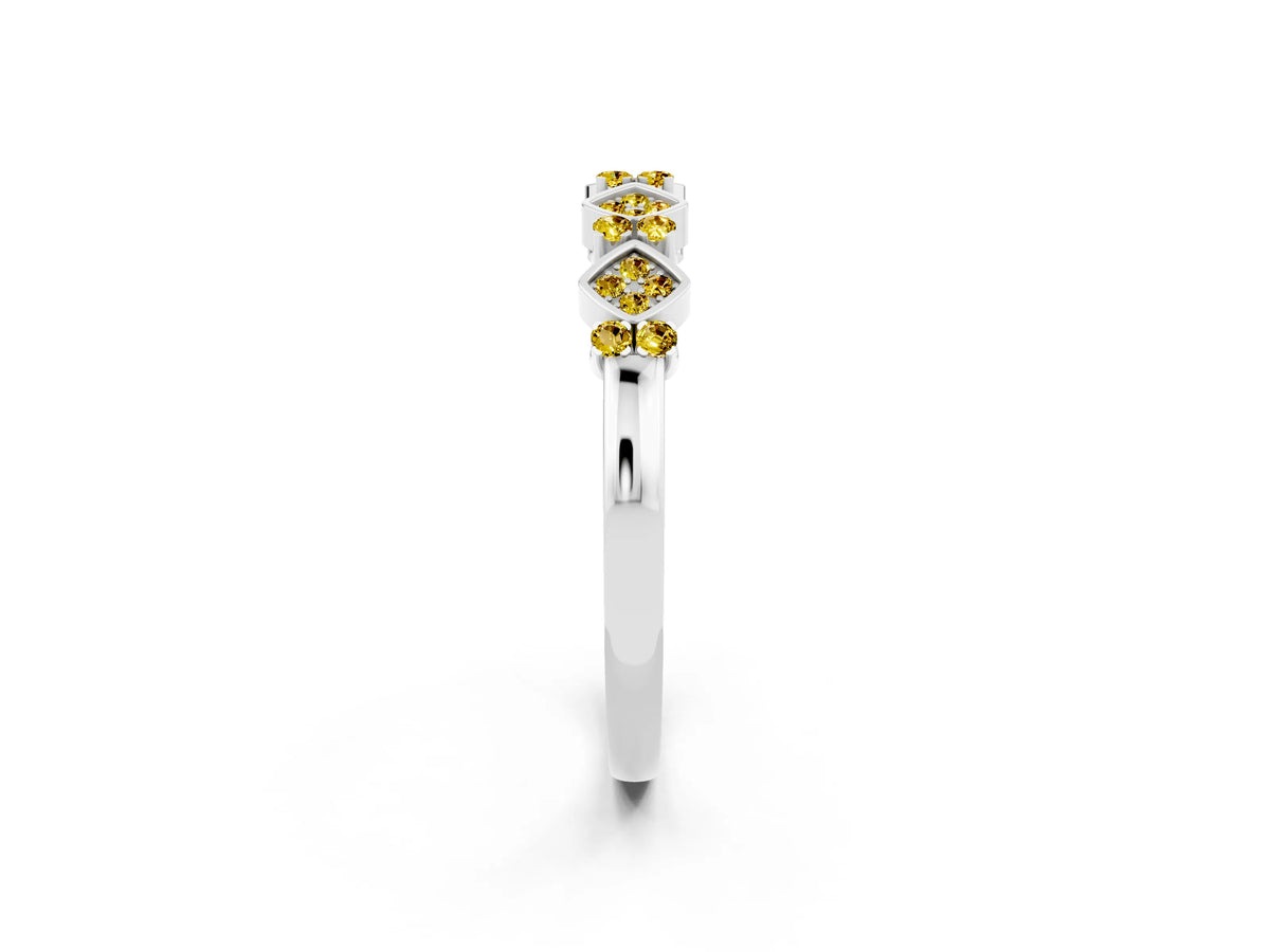 Pavé Cushion Yellow Sapphire Cluster Eternity Band in White gold with Prong Setting_2