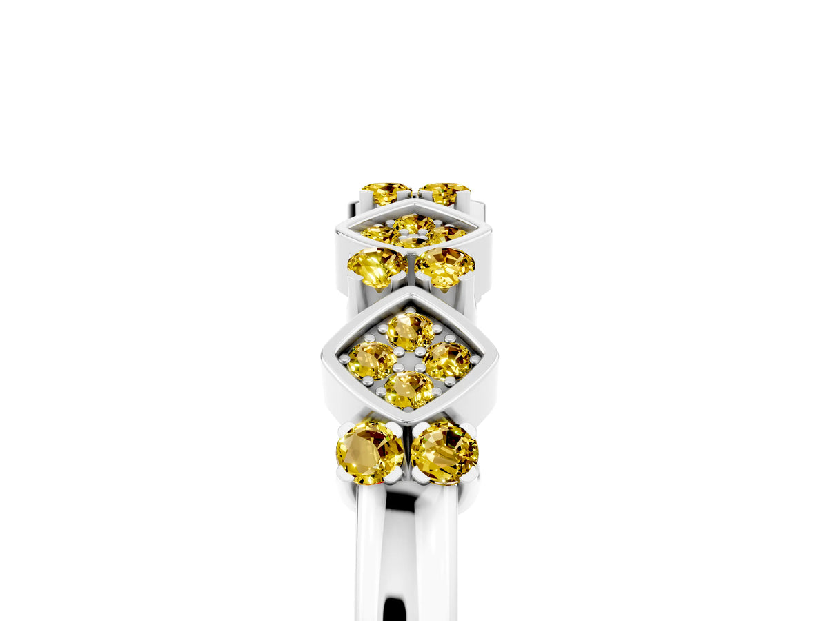Pavé Cushion Yellow Sapphire Cluster Eternity Band in White gold with Prong Setting_5