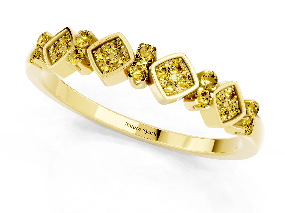 Pavé Cushion Yellow Sapphire Cluster Eternity Band in Yellow gold with Prong Setting_1