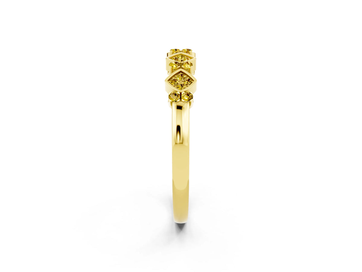 Pavé Cushion Yellow Sapphire Cluster Eternity Band in Yellow gold with Prong Setting_2