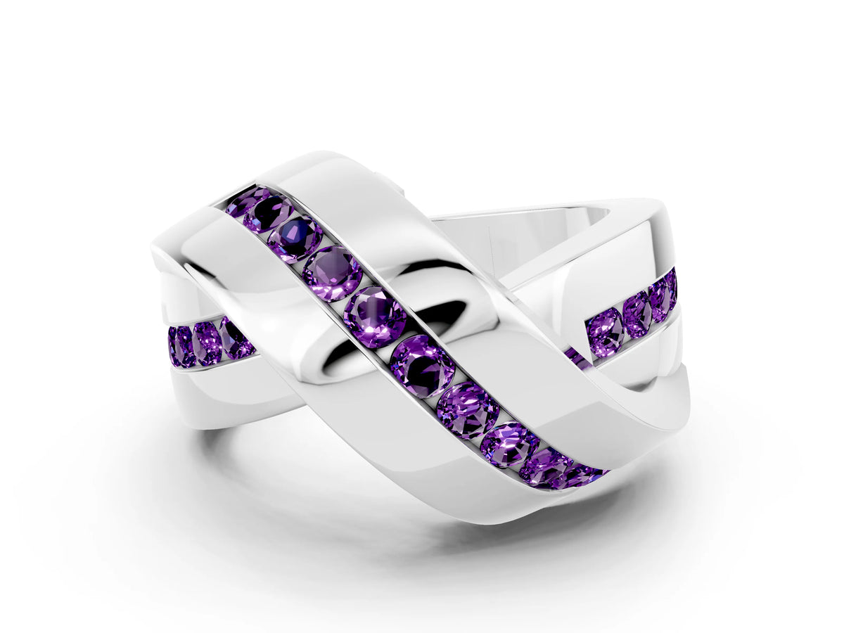 Pavé Round Amethyst Crossover Band in Platinum with Channel Setting