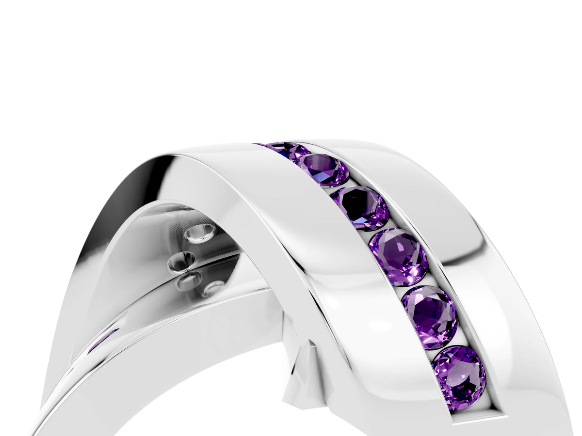 Pavé Round Amethyst Crossover Band in Platinum with Channel Setting_4