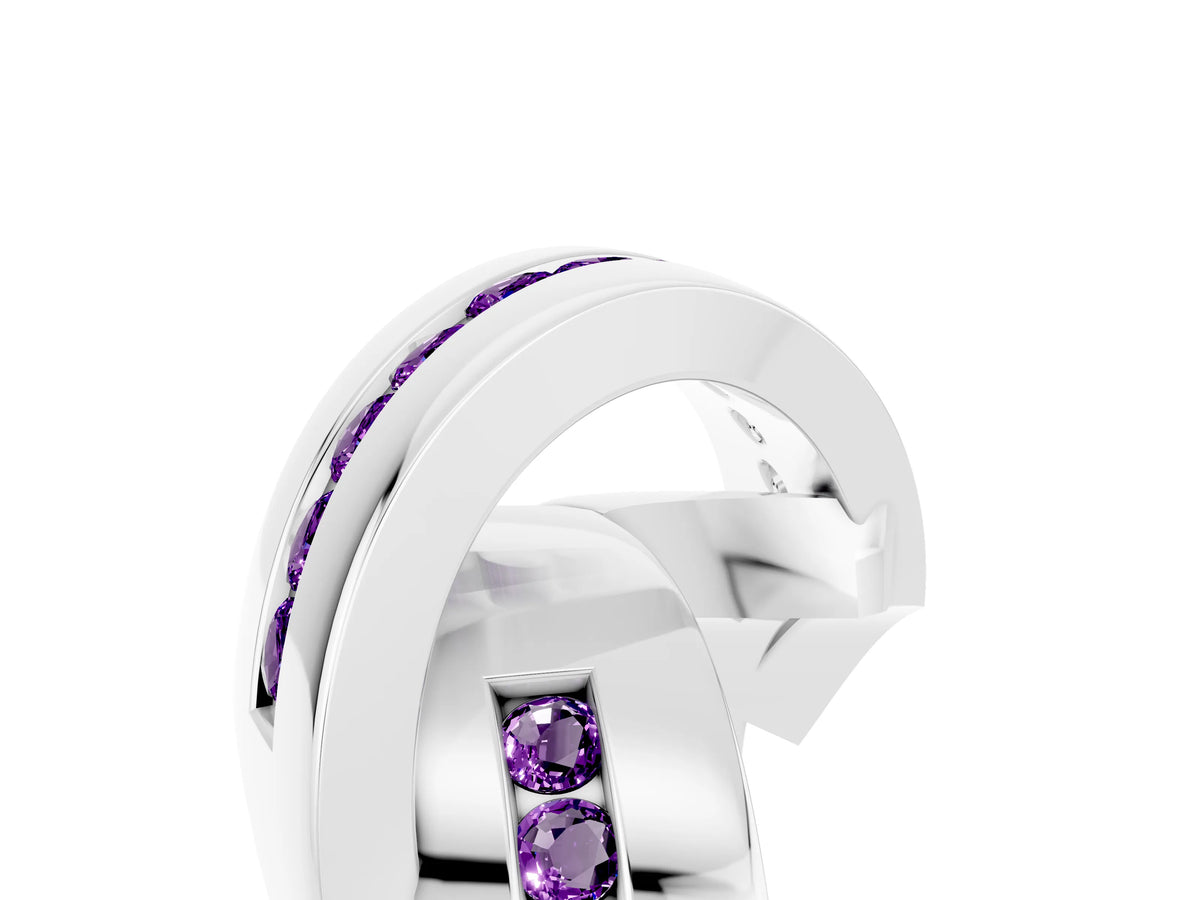 Pavé Round Amethyst Crossover Band in Platinum with Channel Setting_5