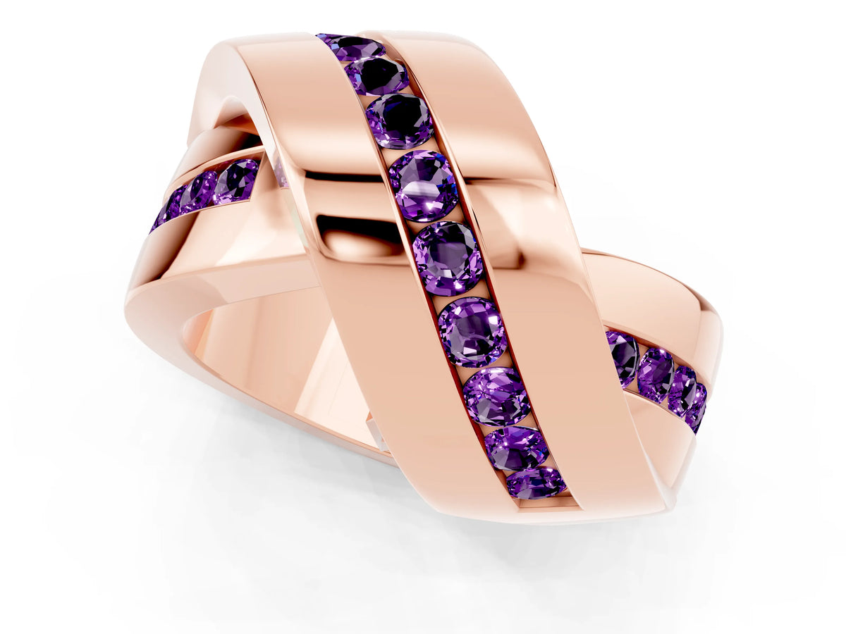 Pavé Round Amethyst Crossover Band in Rose gold with Channel Setting_1